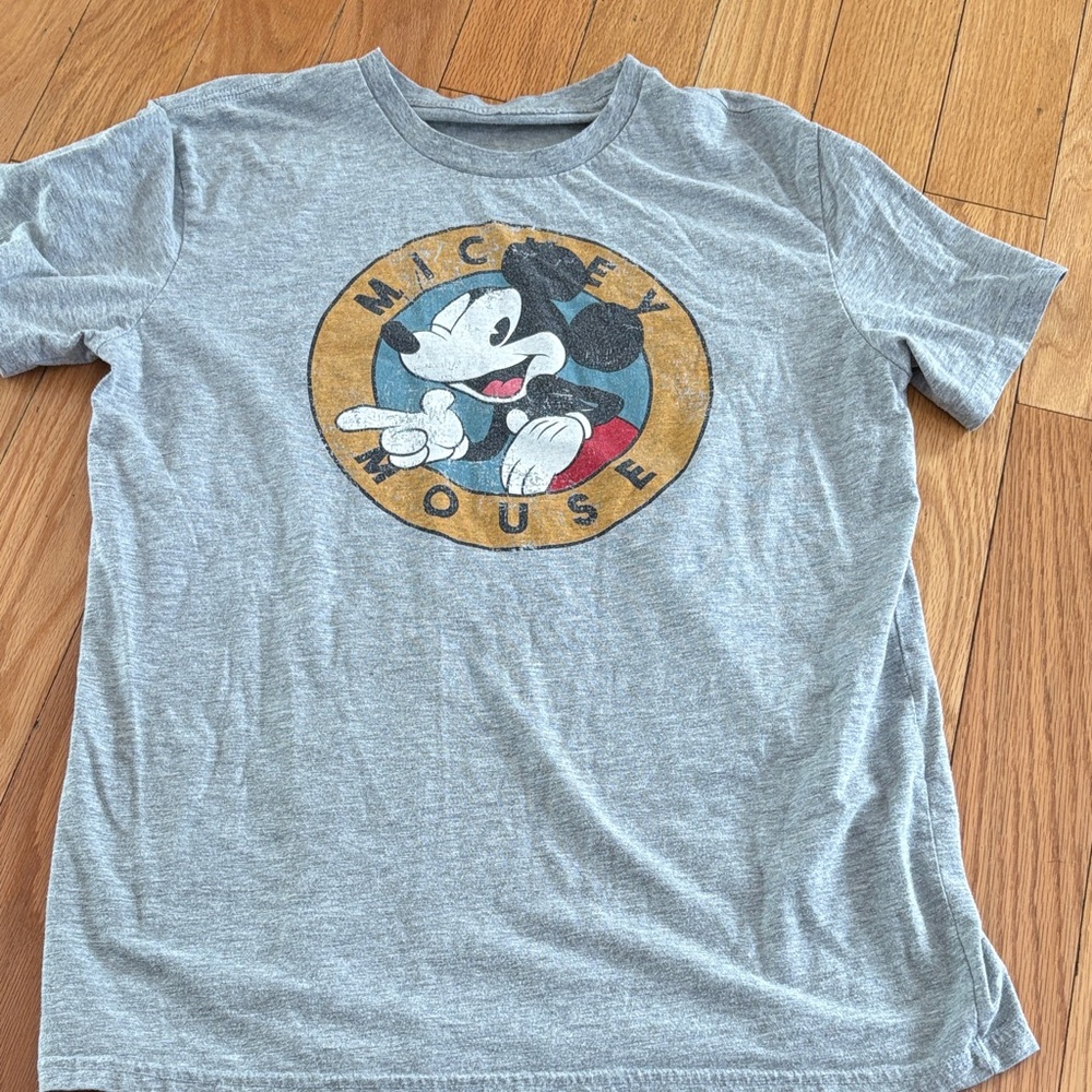Disney Gray Tee with Classic Distressed Mickey Design